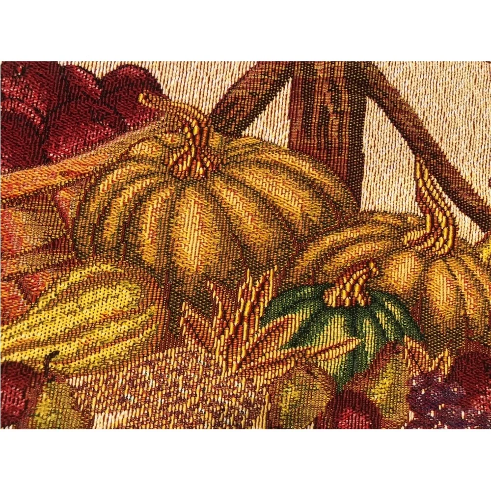 Thanksgiving Fall Tapestry Table Runner Pumpkins Grapes‎ Apple Basket 70x12